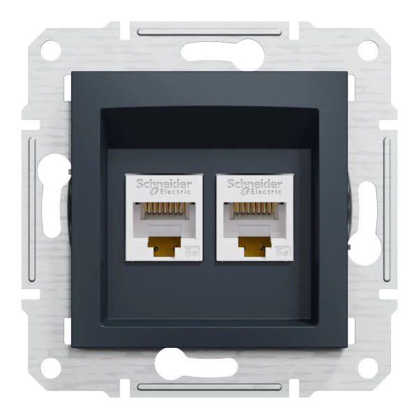 Розетка комп'ютерна, RJ45, кат.5е, UTP, подвійна, антрацитовий Asfora EPH4400171 Schneider Electric - Фото 2