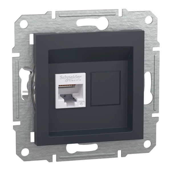 Розетка комп'ютерна, RJ45, кат.6, UTP, антрацитовий Asfora EPH4700171 Schneider Electric - Фото 1