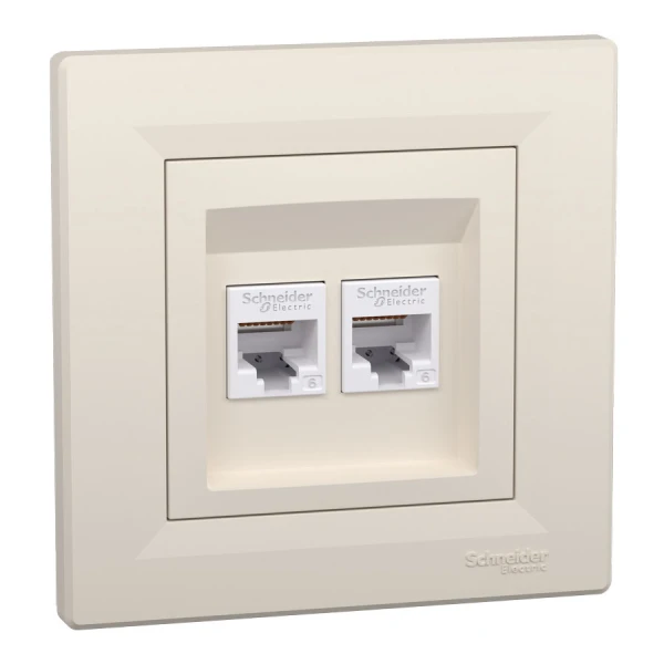 Розетка комп'ютерна, RJ45, кат.6, UTP, подвійна, кремовий Asfora EPH4800123 Schneider Electric - Фото 1