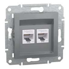 Schneider Electric Asfora EPH4800162. Розетка комп'ютерна, RJ45, кат.6, UTP, подвійна, сталевий