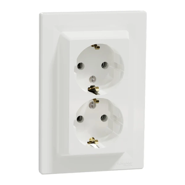 Розетка с заземленням, подвійна, білий Asfora EPH9900121 Schneider Electric - Фото 1
