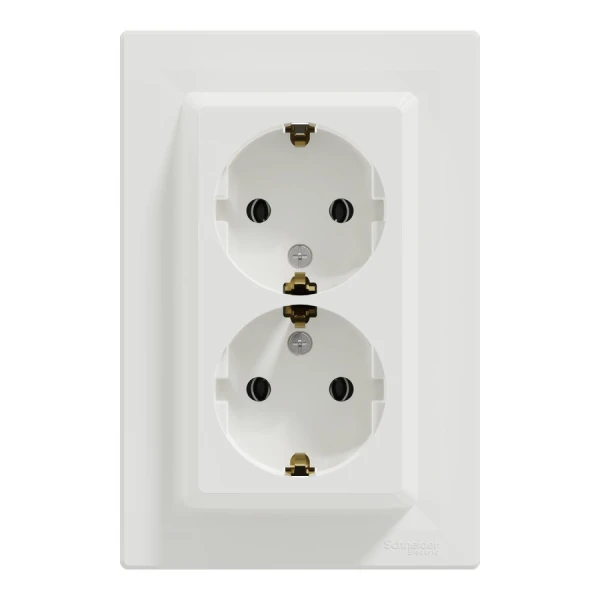 Розетка с заземленням, подвійна, білий Asfora EPH9900121 Schneider Electric - Фото 2