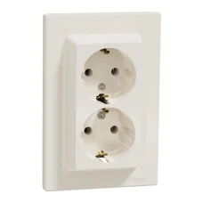 Schneider Electric Asfora EPH9900123. Розетка с заземленням, подвійна, кремовий