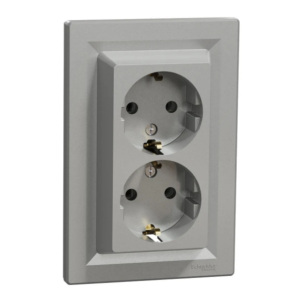 Розетка с заземленням, подвійна, алюмінієвий Asfora EPH9900161 Schneider Electric - Фото 1
