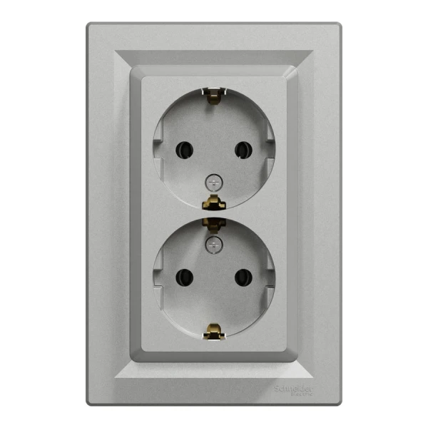 Розетка с заземленням, подвійна, алюмінієвий Asfora EPH9900161 Schneider Electric - Фото 2
