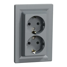 Schneider Electric Asfora EPH9900162. Розетка с заземленням, подвійна, сталевий