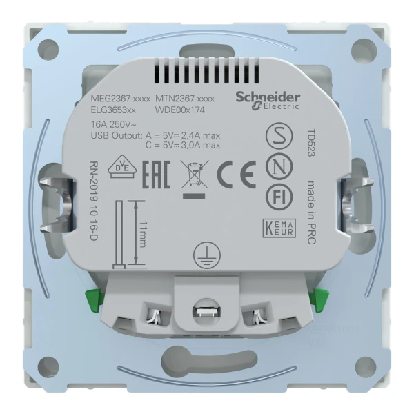 D-Life розетка з 2 USB, 3А, тип А+С, білий лотос Merten MTN2367-6035 Schneider Electric - Фото 8