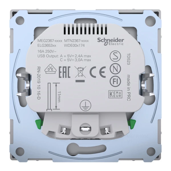 D-Life розетка з 2 USB, 3А, тип А+С, сталевий Merten MTN2367-6036 Schneider Electric - Фото 8