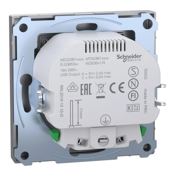 D-Life розетка з 2 USB, 3А, тип А+С, сталевий Merten MTN2367-6036 Schneider Electric - Фото 7