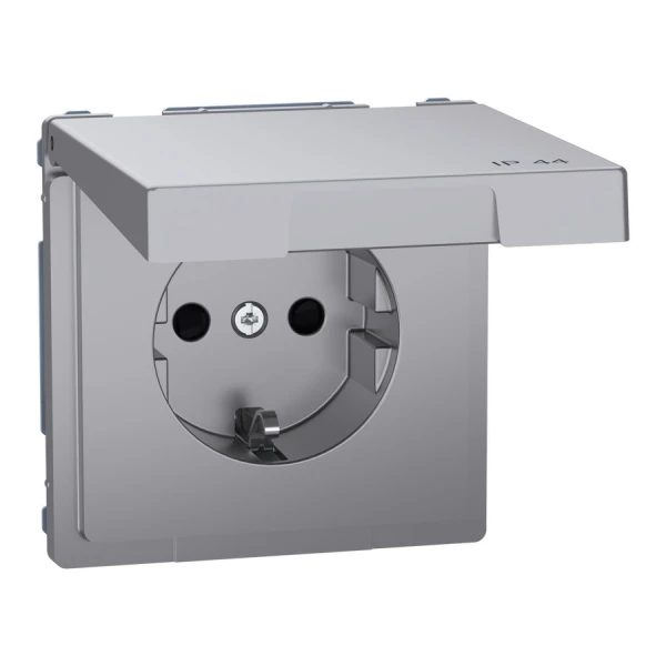 D-Life розетка з/к і кришкою, IP44, сталевий Merten MTN2314-6036 Schneider Electric - Фото 1