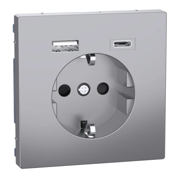 D-Life розетка з 2 USB, 3А, тип А+С, сталевий Merten MTN2367-6036 Schneider Electric - Фото 1
