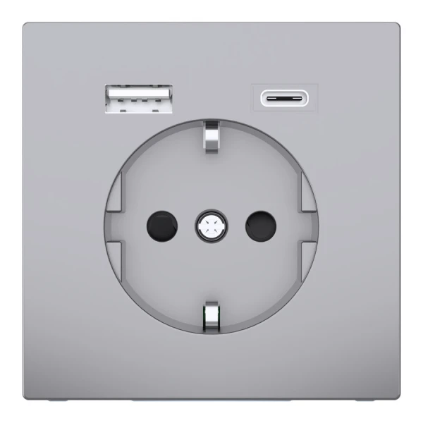 D-Life розетка з 2 USB, 3А, тип А+С, сталевий Merten MTN2367-6036 Schneider Electric - Фото 2