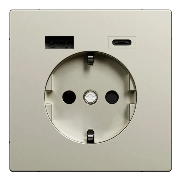 D-Life розетка з 2 USB, 3А, тип А+С, нікелевий Merten MTN2367-6050 Schneider Electric - Фото 2