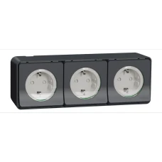 Schneider Electric Mureva Styl MUR36038. Блок 3 розетки з заземленням IP55, поверх.монтаж, гвинти, чорний