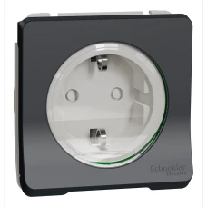 Schneider Electric Mureva Styl MUR36134. Механізм розетки з заземленням та шторками IP55, чорний
