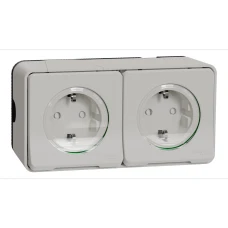 Schneider Electric Mureva Styl MUR39035. Блок 2 розетки з заземленням, шторками IP55, поверх.монтаж, білий