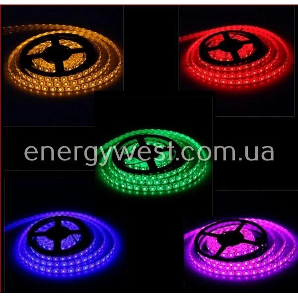 Світлодіодна стрічка SMD 5050-60, IP65, 13 Lm/led  синя, жовта, червона, зелена 1м - Фото 1