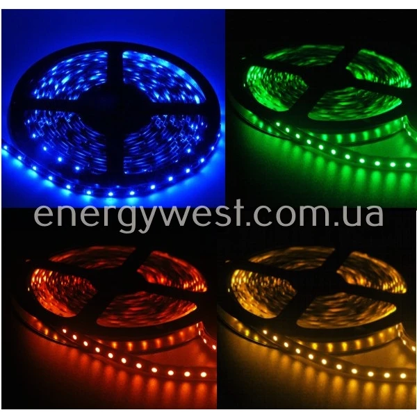 Світлодіодна стрічка SMD 3528-60, IP20, 4 Lm/led  синя, жовта, червона, зелена - Фото 1