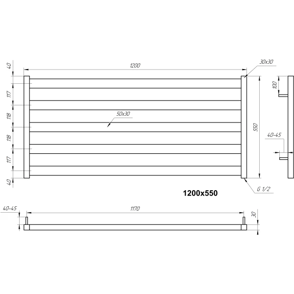 Рушникосушка з нержавіючої сталі з нержавіючої сталі Barker 550*1200 мм Genesis Aqua - Фото 3