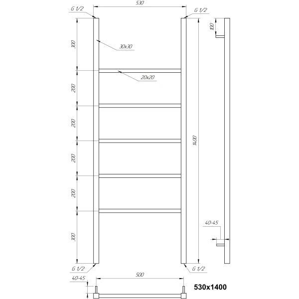 Рушникосушка з нержавіючої сталі з нержавіючої сталі Bianco 1400*530 мм Genesis Aqua - Фото 2