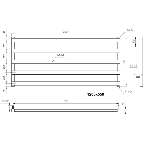 Рушникосушка з нержавіючої сталі Giza 550*1200 мм Genesis Aqua - Фото 3