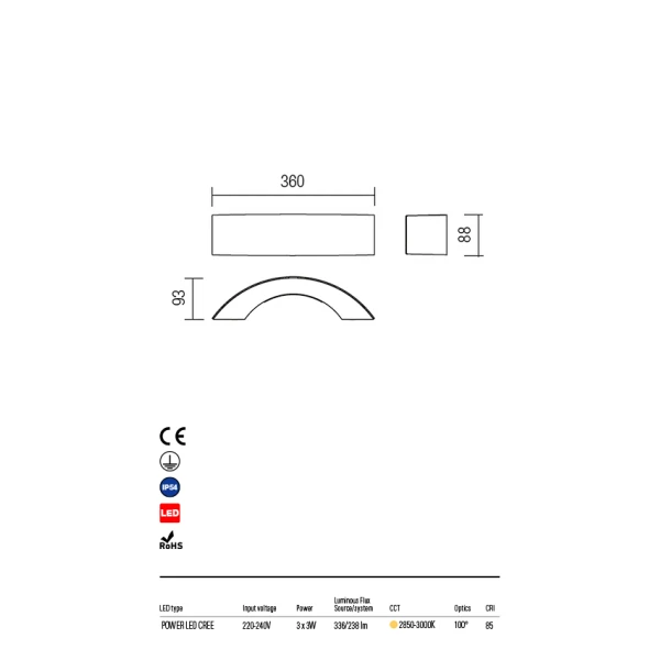 Фасадний світильник 9902 ECLIPSE IP54 MWH 3000K REDO - Фото 4