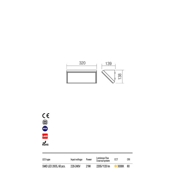 Фасадний світильник 90160 MAKO 21W IP65 DG 3000K REDO - Фото 4