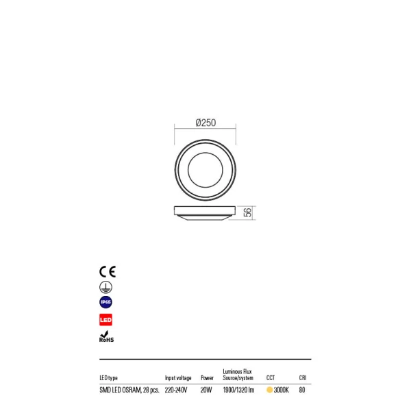 Фасадний світильник 90119 OSIRIS 20W IP65 DG 3000K REDO - Фото 4