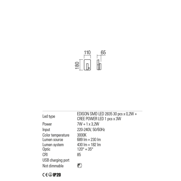 Бра 01-1493 QUDA White + USB Redo - Фото 5