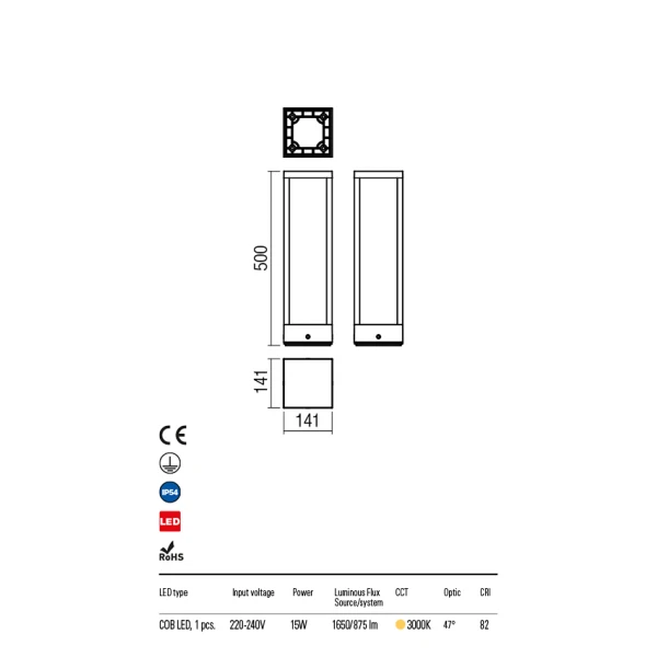 Світильник вуличний 9578 TOWER 15W IP54 DG 3000K REDO - Фото 4