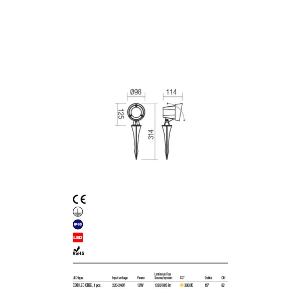 Грунтовий світильник 90110 ZIGGY 12W IP65 DG 3000K REDO - Фото 4